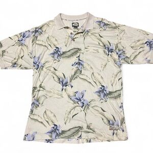 Vintage Tommy Bahama Mens Large Polo Shirt Cream Color Floral Ribbed Collar